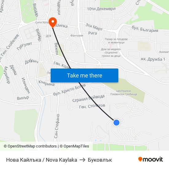 Нова Кайлъка / Nova Kaylaka to Буковлък map
