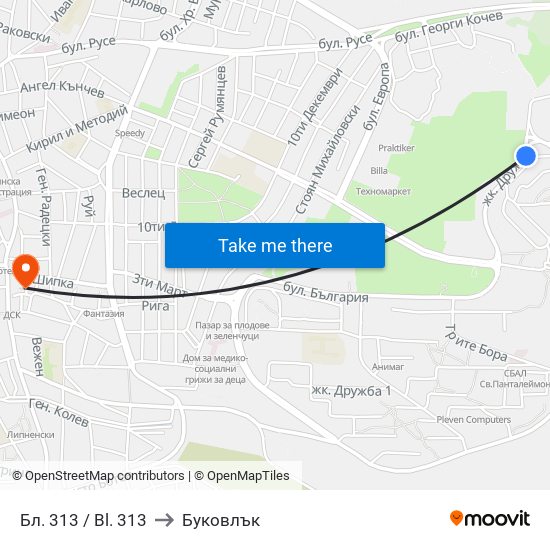 Бл. 313 / Bl. 313 to Буковлък map