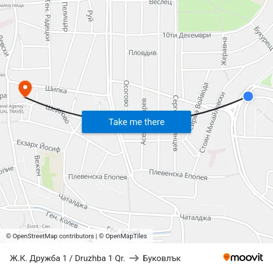 Ж.К. Дружба 1 / Druzhba 1 Qr. to Буковлък map