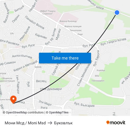 Мони Мсд / Moni Msd to Буковлък map