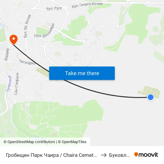 Гробищен Парк Чаира / Chaira Cemetery to Буковлък map
