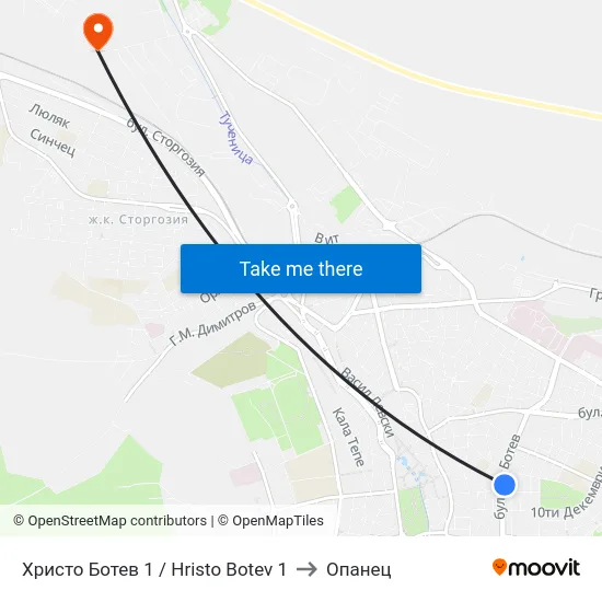 Христо Ботев 1 / Hristo Botev 1 to Опанец map