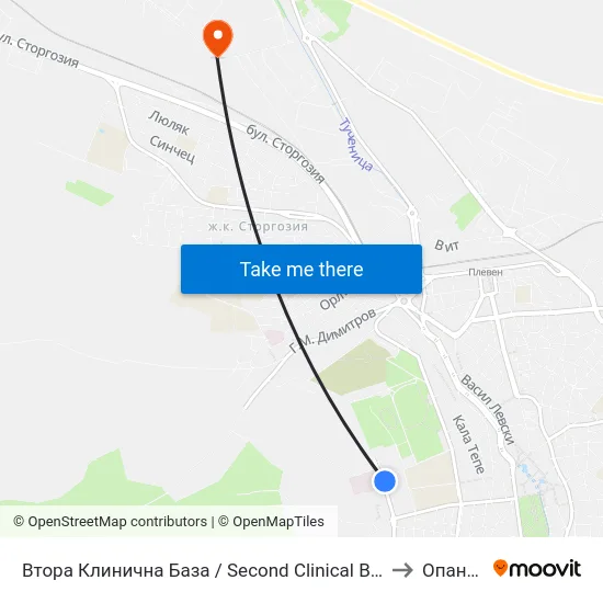 Втора Клинична База / Second Clinical Base to Опанец map