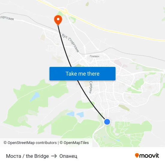 Моста / the Bridge to Опанец map