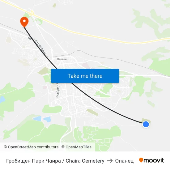 Гробищен Парк Чаира / Chaira Cemetery to Опанец map