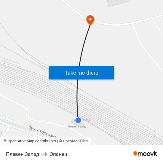 Плевен Запад to Опанец map