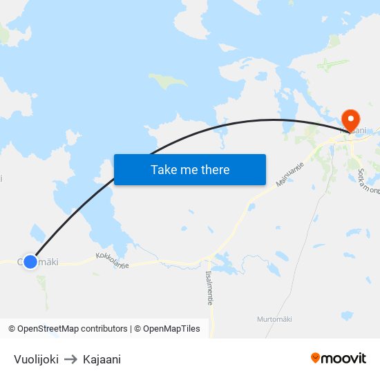 Vuolijoki to Kajaani map