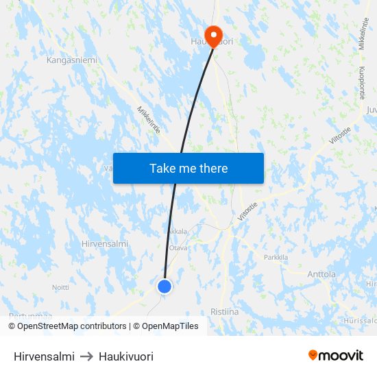 Hirvensalmi to Haukivuori map