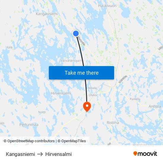 Kangasniemi to Hirvensalmi map