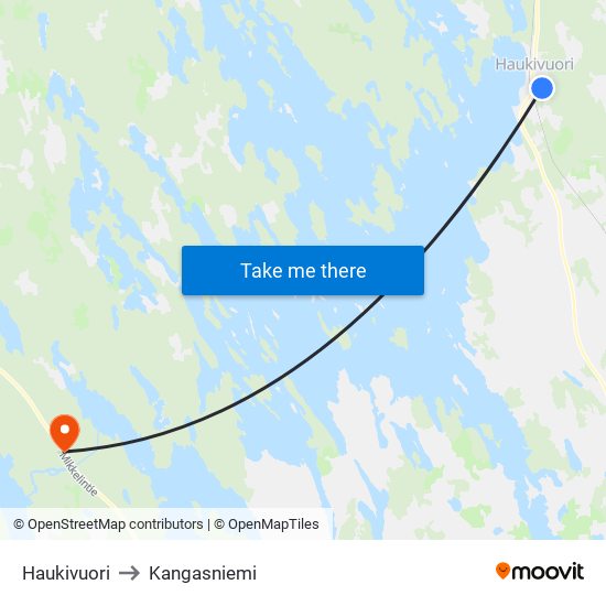Haukivuori to Kangasniemi map