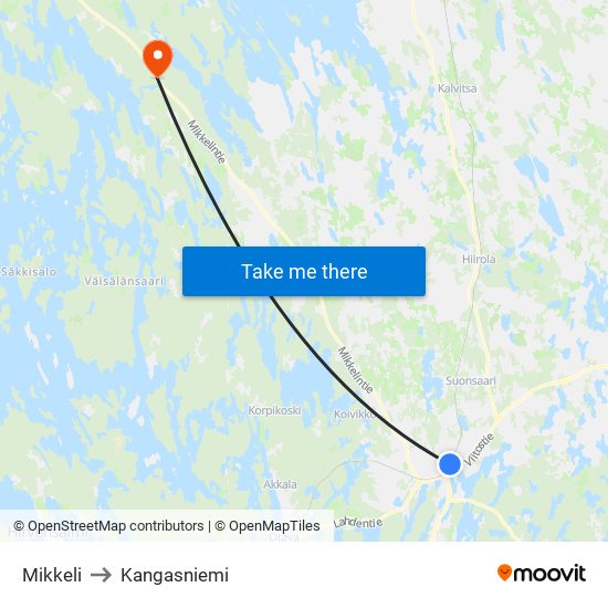 Mikkeli to Kangasniemi map