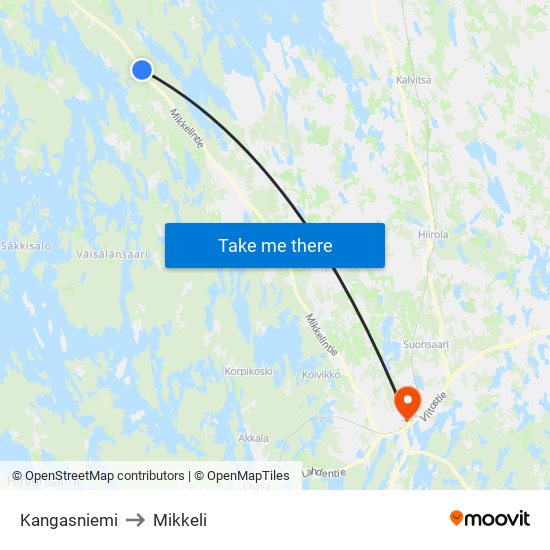 Kangasniemi to Mikkeli map