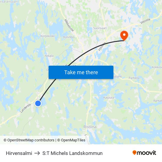 Hirvensalmi to S:T Michels Landskommun map