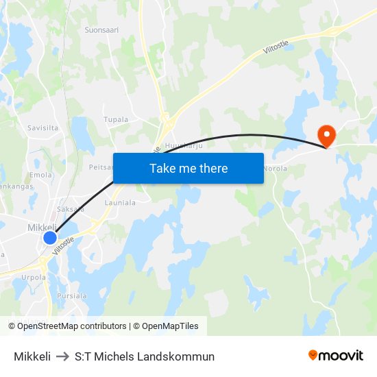 Mikkeli to S:T Michels Landskommun map