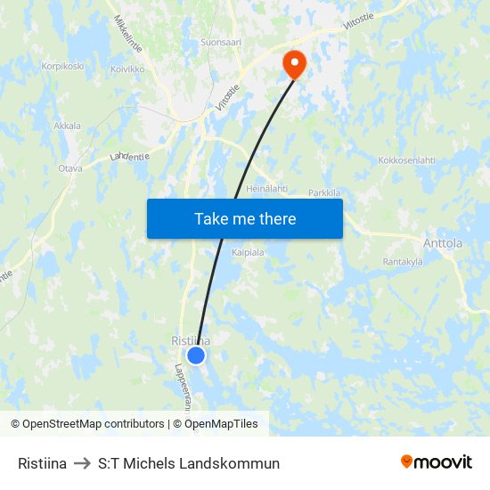 Ristiina to S:T Michels Landskommun map