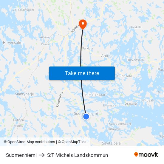 Suomenniemi to S:T Michels Landskommun map