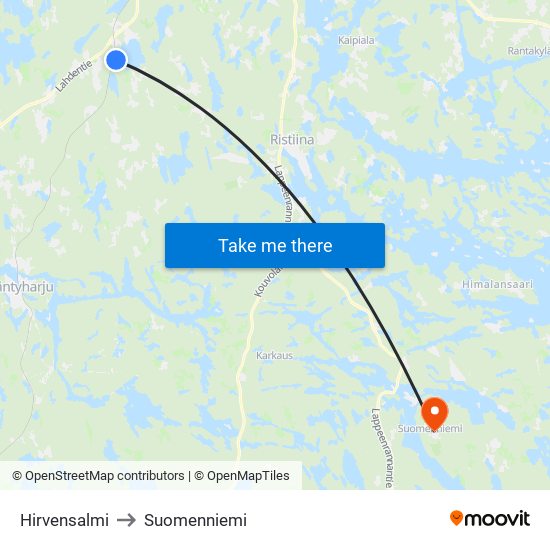 Hirvensalmi to Suomenniemi map