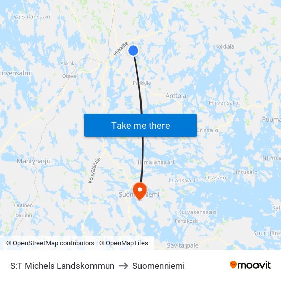 S:T Michels Landskommun to Suomenniemi map