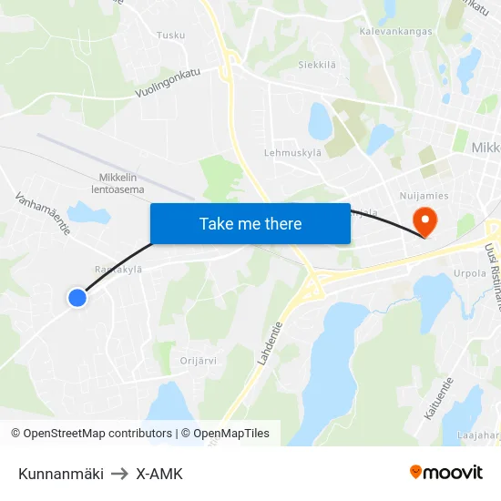 Kunnanmäki to X-AMK map