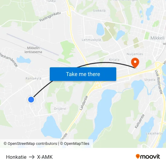 Honkatie to X-AMK map