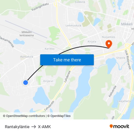 Rantakyläntie to X-AMK map