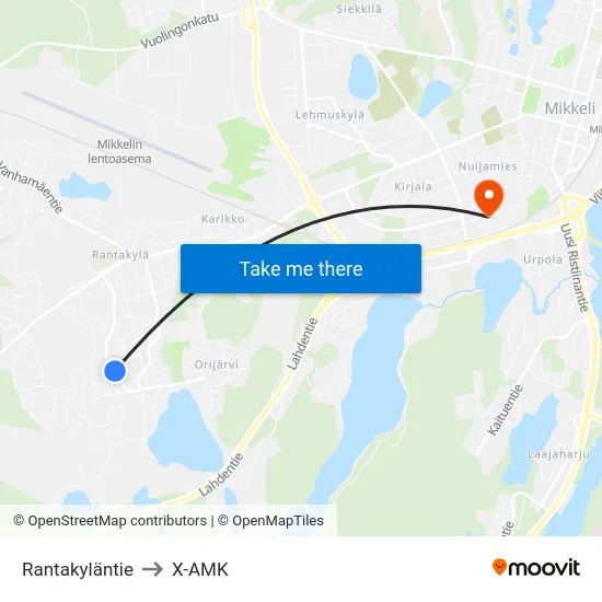 Rantakyläntie to X-AMK map