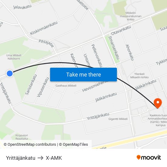 Yrittäjänkatu to X-AMK map