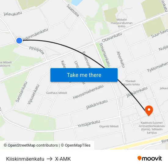 Kiiskinmäenkatu to X-AMK map