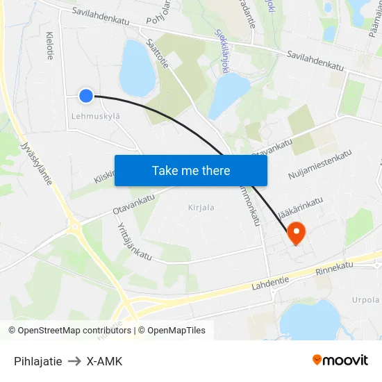 Pihlajatie to X-AMK map