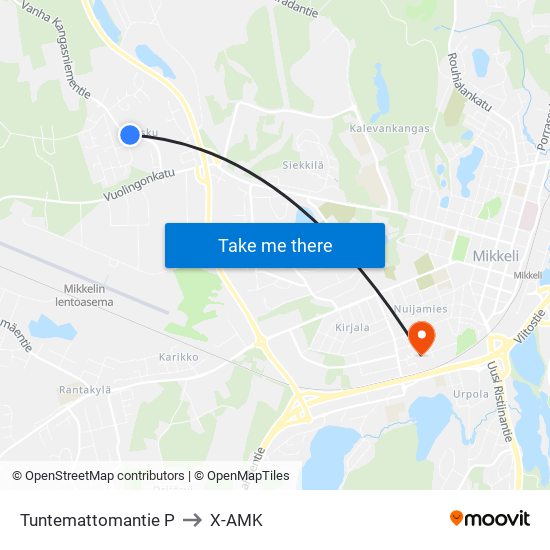 Tuntemattomantie  P to X-AMK map