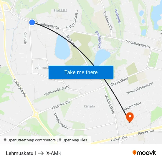 Lehmuskatu  I to X-AMK map
