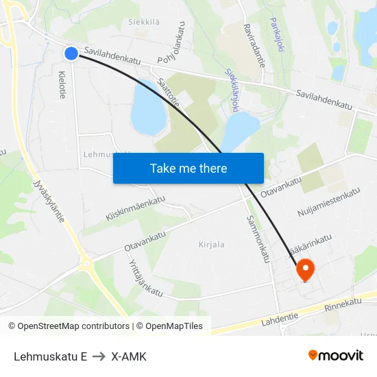 Lehmuskatu  E to X-AMK map