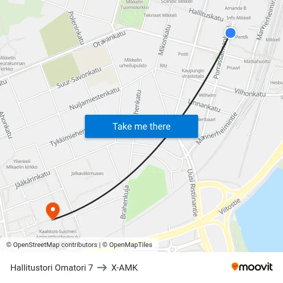 Hallitustori Omatori 7 to X-AMK map