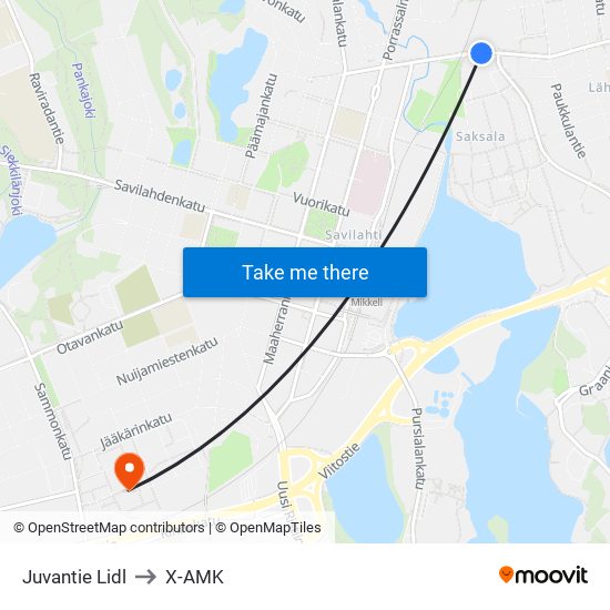 Juvantie Lidl to X-AMK map