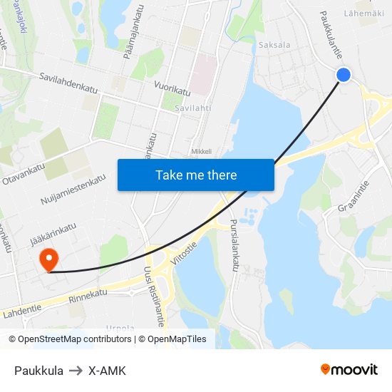 Paukkula to X-AMK map