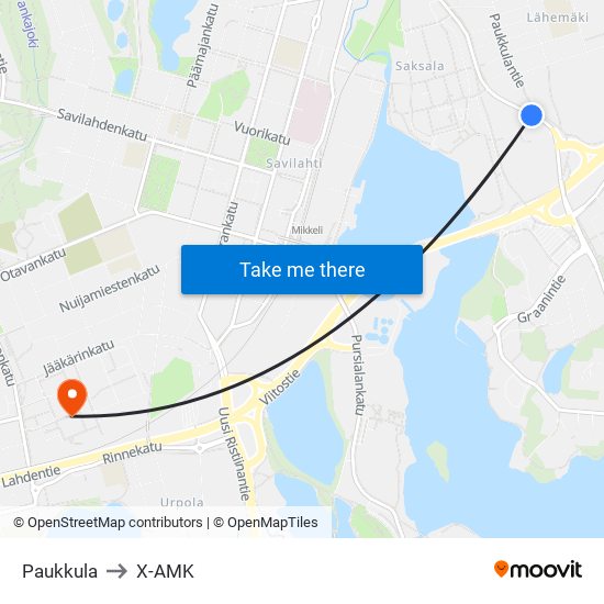 Paukkula to X-AMK map