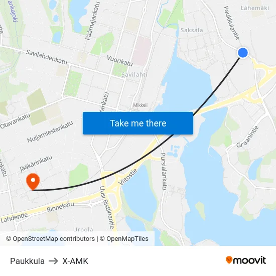 Paukkula to X-AMK map