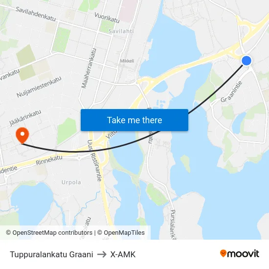 Tuppuralankatu Graani to X-AMK map