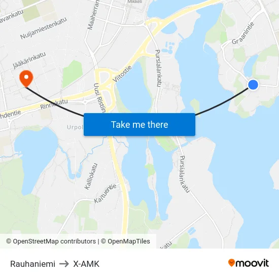 Rauhaniemi to X-AMK map