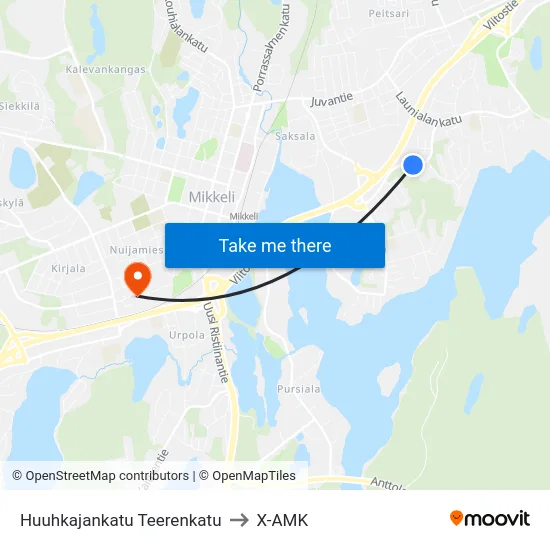 Huuhkajankatu Teerenkatu to X-AMK map