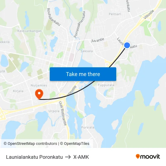 Launialankatu Poronkatu to X-AMK map