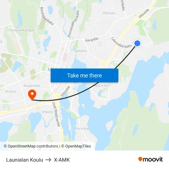 Launialan Koulu to X-AMK map