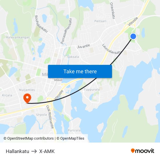 Hallankatu to X-AMK map