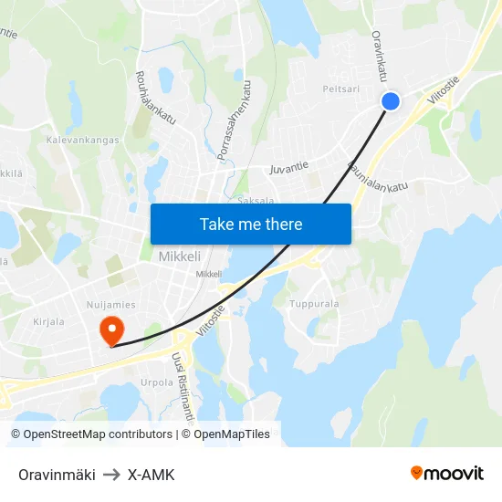 Oravinmäki to X-AMK map