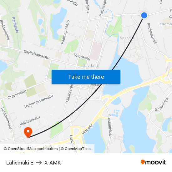 Lähemäki E to X-AMK map