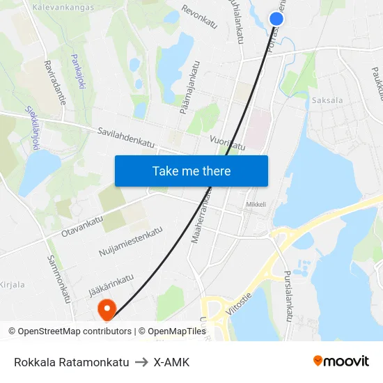 Rokkala Ratamonkatu to X-AMK map