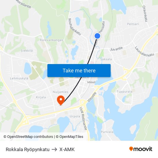 Rokkala Ryöpynkatu to X-AMK map