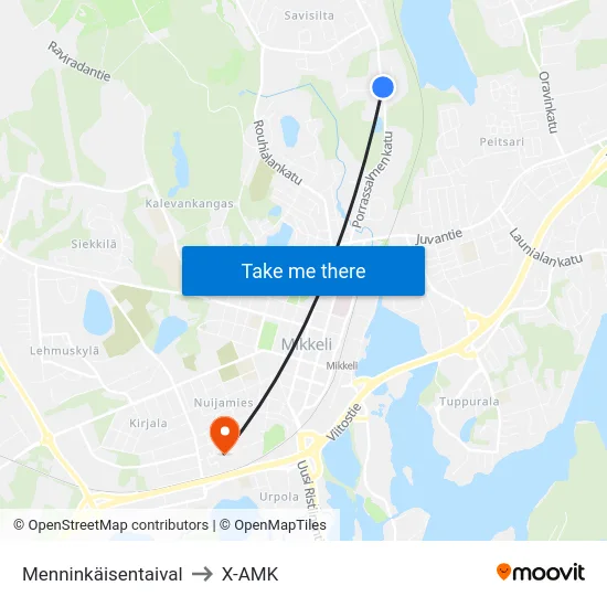 Menninkäisentaival to X-AMK map