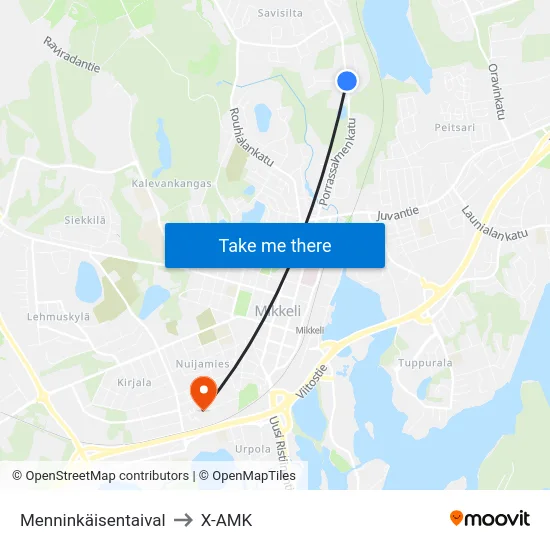 Menninkäisentaival to X-AMK map