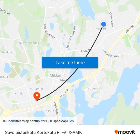 Savolaistenkatu Kortekatu  P to X-AMK map